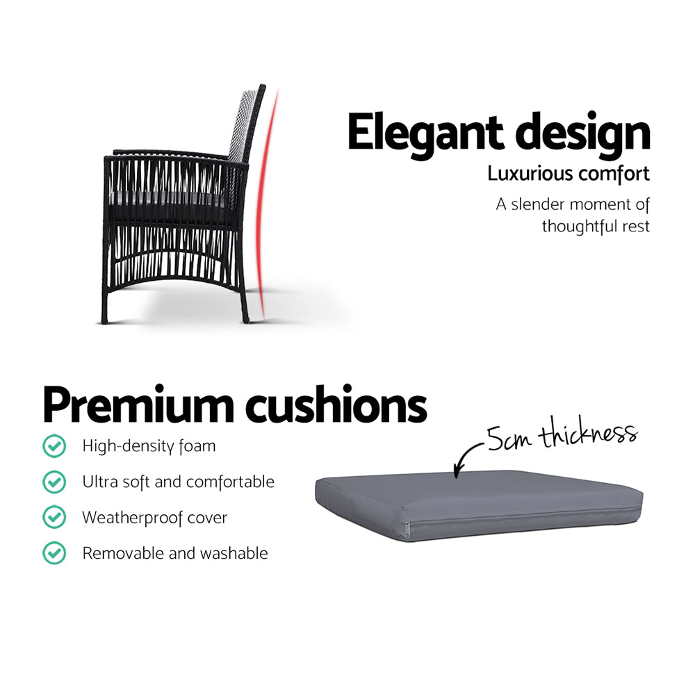 Outdoor Furniture Set of 2 Dining Chairs Wicker Garden Patio Cushion Black Gardeon-Furniture > Outdoor-PEROZ Accessories