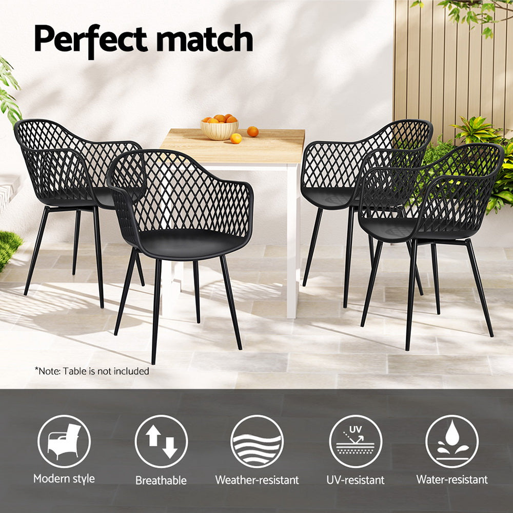 Gardeon 4PC Outdoor Dining Chairs PP Lounge Chair Patio Furniture Garden Black-Furniture > Outdoor-PEROZ Accessories