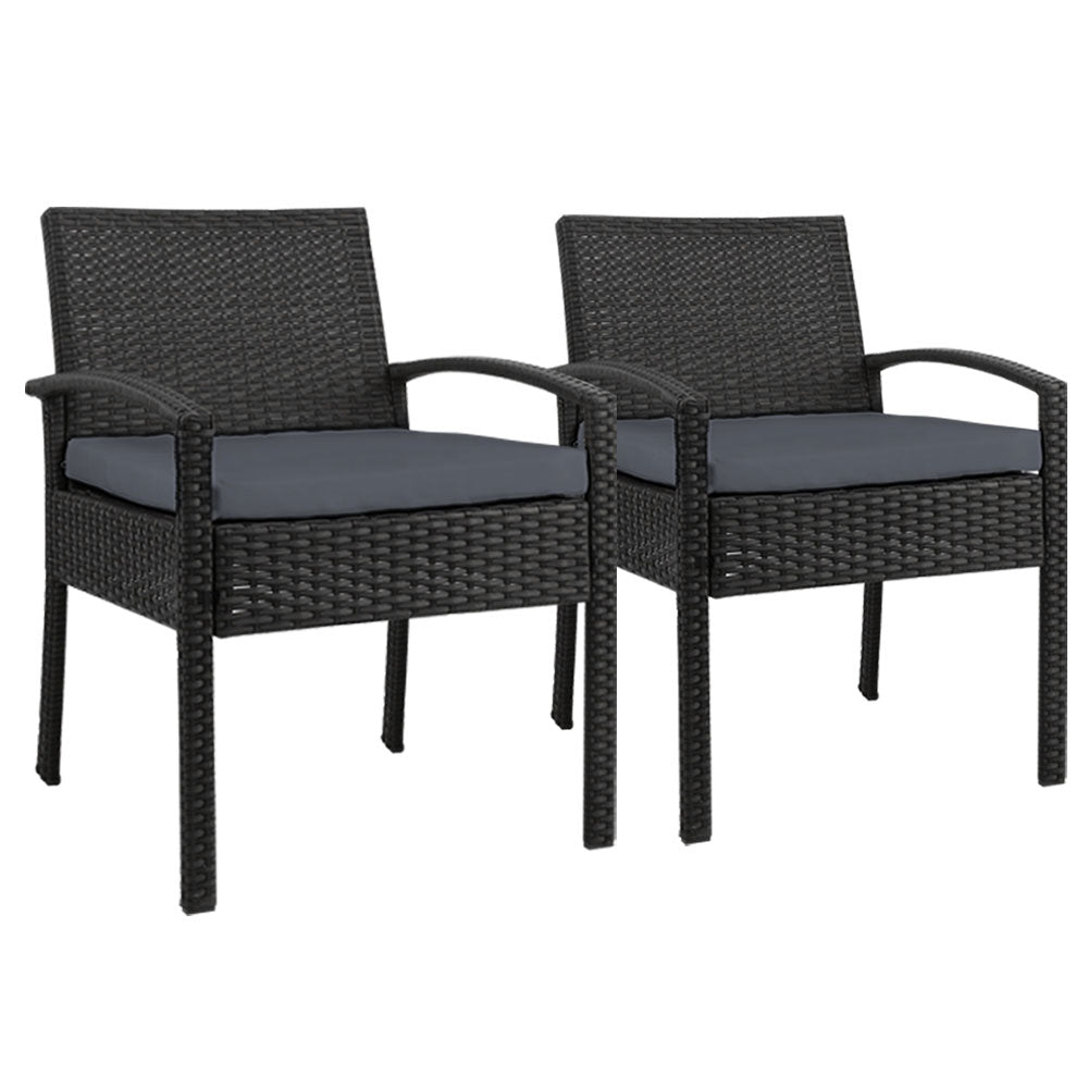 Set of 2 Outdoor Dining Chairs Wicker Chair Patio Garden Furniture Lounge Setting Bistro Set Cafe Cushion Gardeon Black-Furniture > Outdoor-PEROZ Accessories