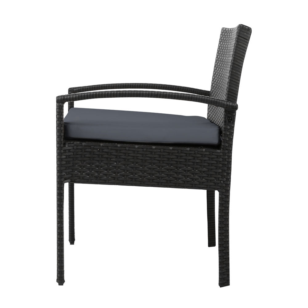 Set of 2 Outdoor Dining Chairs Wicker Chair Patio Garden Furniture Lounge Setting Bistro Set Cafe Cushion Gardeon Black-Furniture > Outdoor-PEROZ Accessories