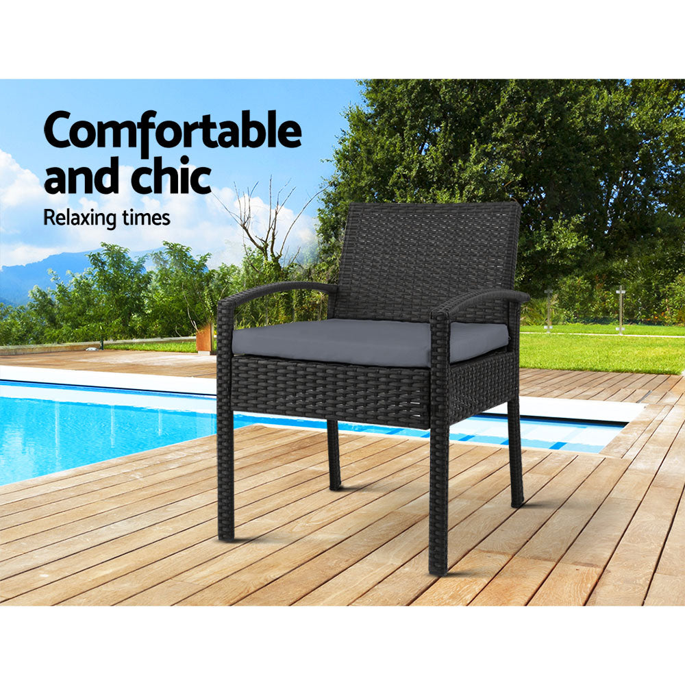 Set of 2 Outdoor Dining Chairs Wicker Chair Patio Garden Furniture Lounge Setting Bistro Set Cafe Cushion Gardeon Black-Furniture > Outdoor-PEROZ Accessories