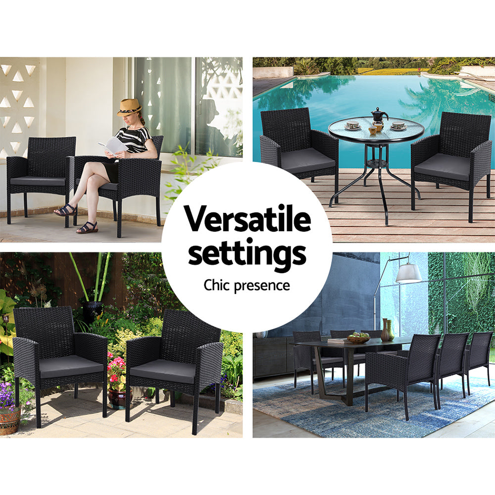 Set of 2 Outdoor Bistro Chairs Patio Furniture Dining Chair Wicker Garden Cushion Gardeon-Furniture > Outdoor-PEROZ Accessories