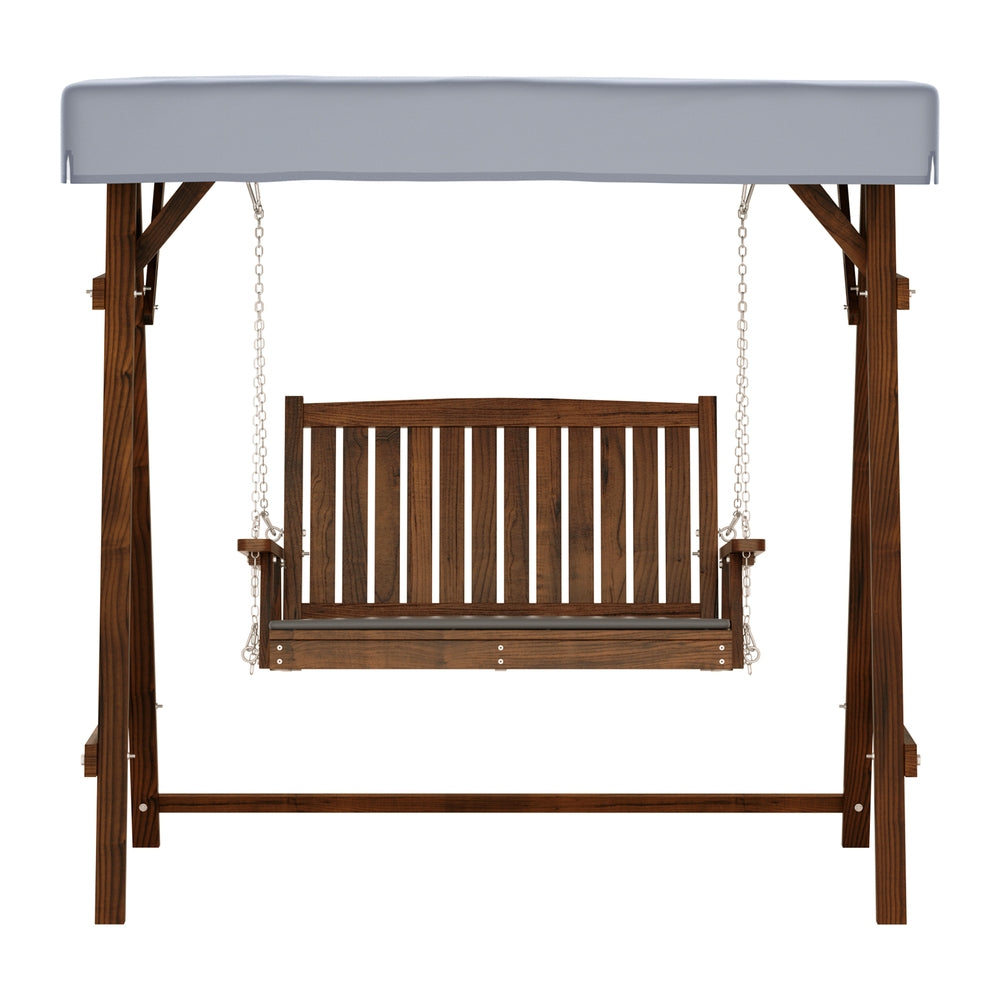 Gardeon Outdoor Wooden Swing Chair Garden Bench Canopy Cushion 2 Seater Charcoal-Swing Chairs-PEROZ Accessories