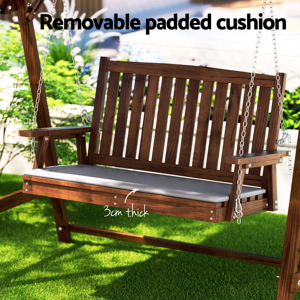 Gardeon Outdoor Wooden Swing Chair Garden Bench Canopy Cushion 2 Seater Charcoal-Swing Chairs-PEROZ Accessories