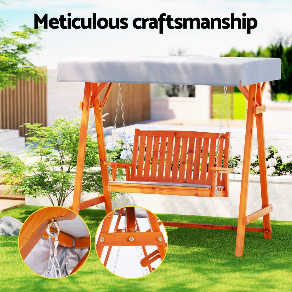 Gardeon Swing Chair Wooden Garden Bench Canopy 2 Seater Outdoor Furniture-Swing Chairs-PEROZ Accessories