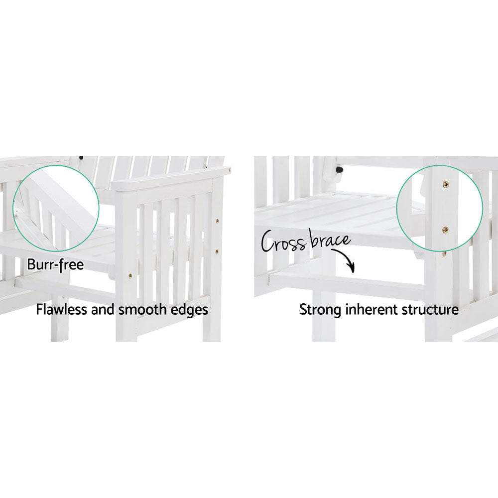 Gardeon Outdoor Garden Bench Loveseat Wooden Table Chairs Patio Furniture White-Outdoor Benches-PEROZ Accessories