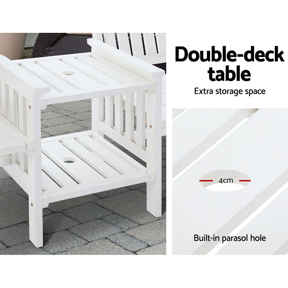 Gardeon Outdoor Garden Bench Loveseat Wooden Table Chairs Patio Furniture White-Outdoor Benches-PEROZ Accessories