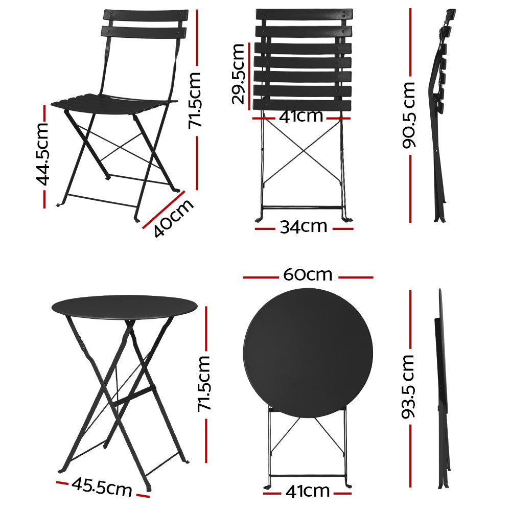 Gardeon Outdoor Setting Table and Chairs Folding Patio Furniture Bistro Set-Furniture > Outdoor-PEROZ Accessories