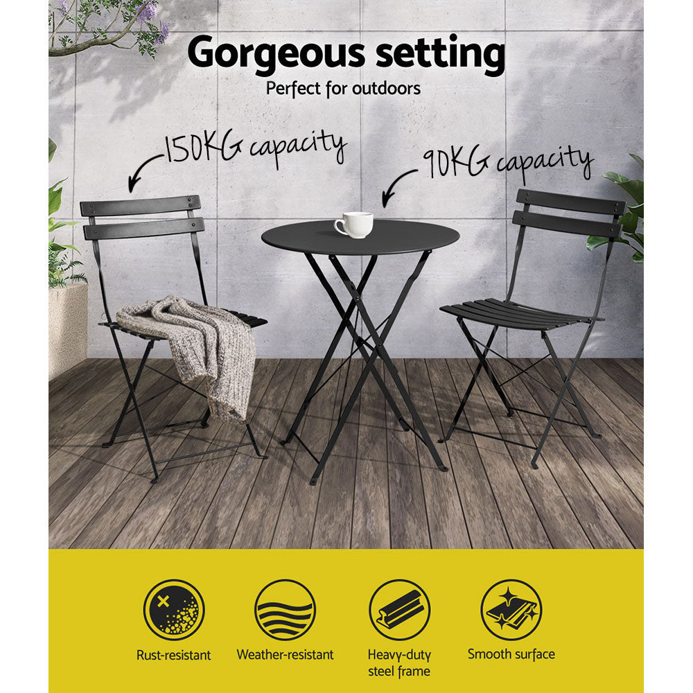 Gardeon Outdoor Setting Table and Chairs Folding Patio Furniture Bistro Set-Furniture > Outdoor-PEROZ Accessories