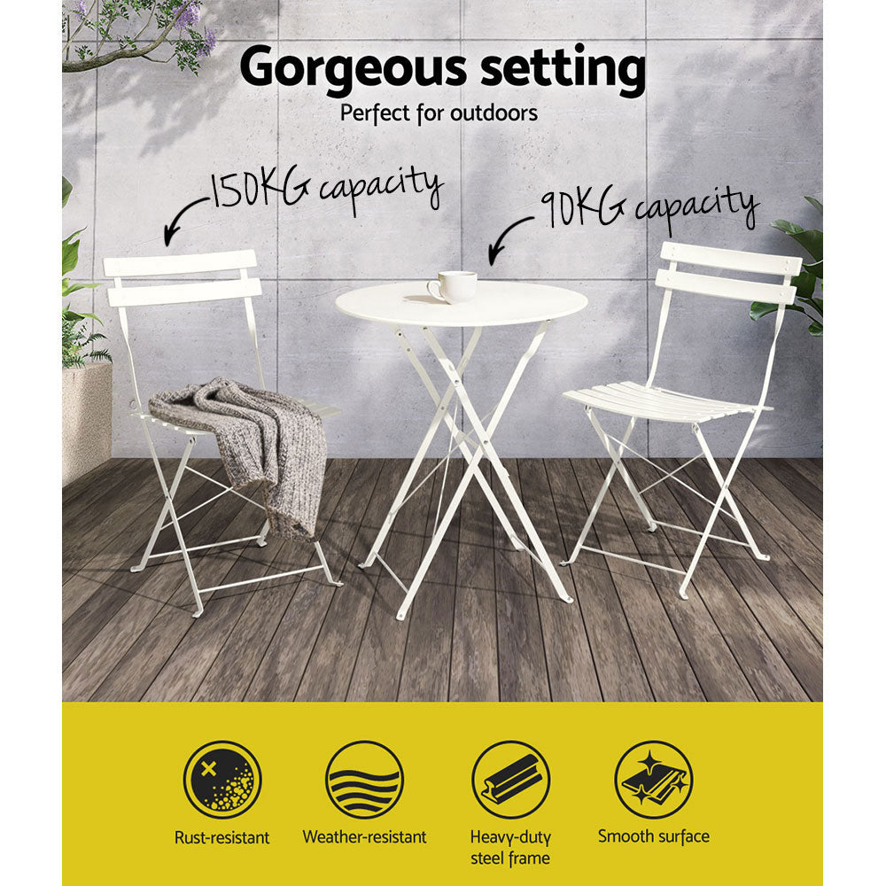 Gardeon Outdoor Setting Bistro Set Table and Chairs Folding Patio Furniture-Furniture > Outdoor-PEROZ Accessories