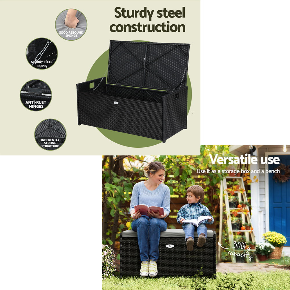 Gardeon Outdoor Storage Bench Box Garden Sheds Tools Wicker Cushion Patio Chair-Home & Garden > Storage-PEROZ Accessories