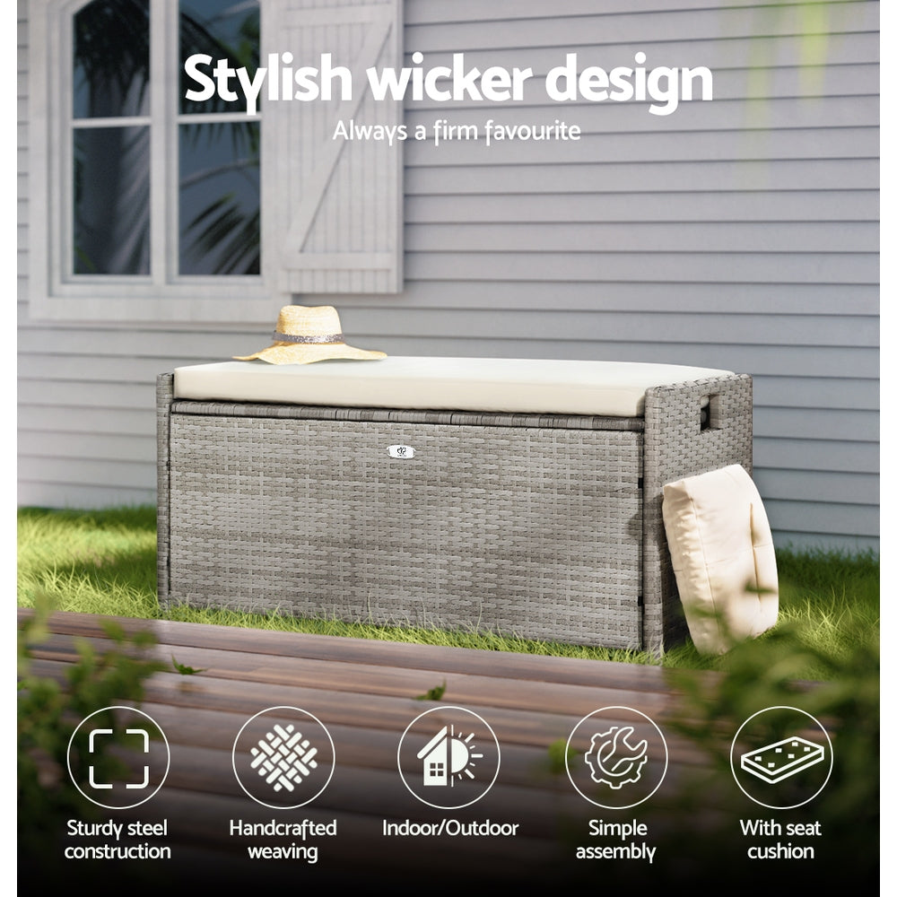 Gardeon Outdoor Storage Bench Box Garden Sheds Tools Patio Wicker Cushion Chair-Home & Garden > Storage-PEROZ Accessories