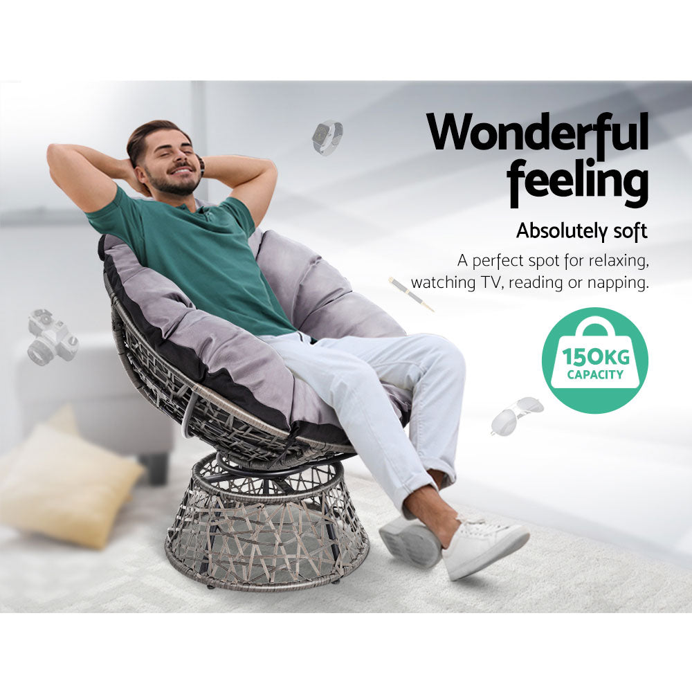Gardeon Outdoor Papasan Chairs Lounge Setting Patio Furniture Wicker Grey-Furniture > Bar Stools & Chairs-PEROZ Accessories