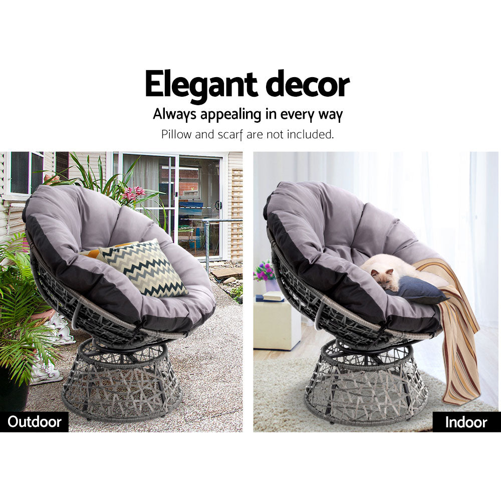 Gardeon Outdoor Papasan Chairs Lounge Setting Patio Furniture Wicker Grey-Furniture > Bar Stools & Chairs-PEROZ Accessories