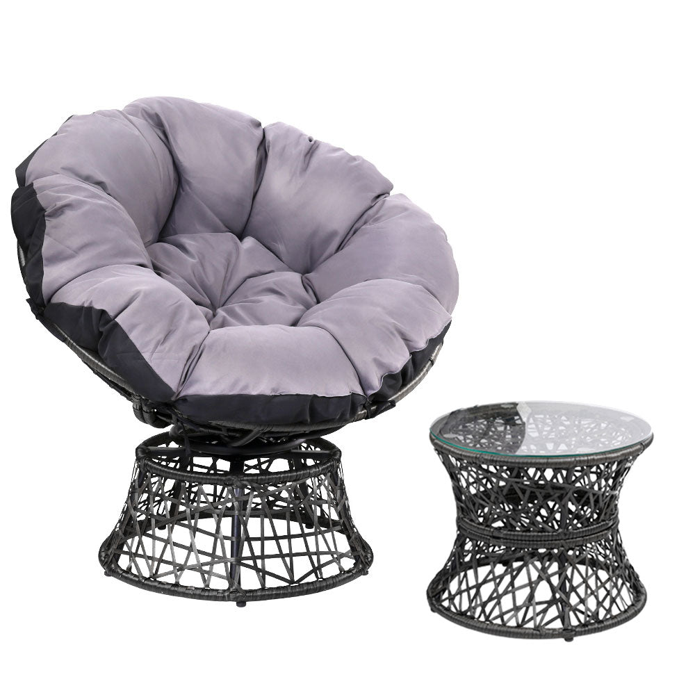 Gardeon Outdoor Papasan Chairs Table Lounge Setting Patio Furniture Wicker Black-Furniture > Bar Stools & Chairs-PEROZ Accessories