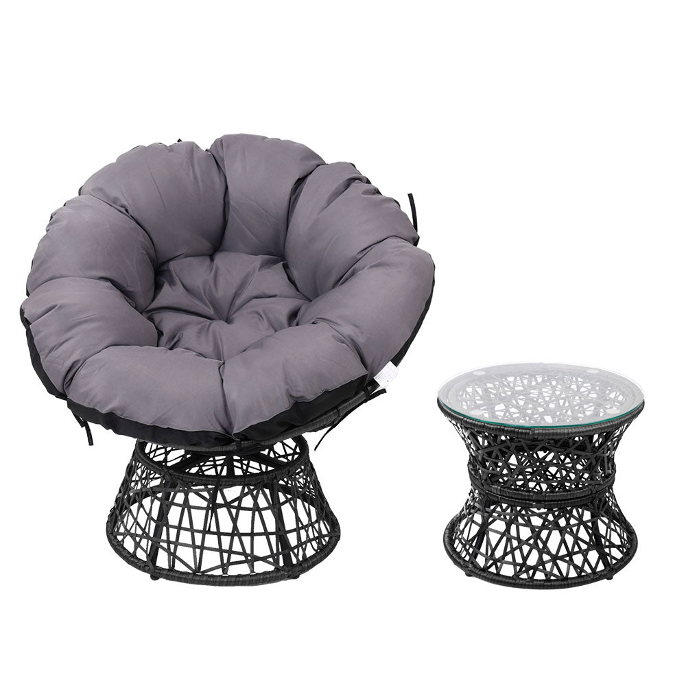 Gardeon Outdoor Papasan Chairs Table Lounge Setting Patio Furniture Wicker Black-Furniture > Bar Stools & Chairs-PEROZ Accessories