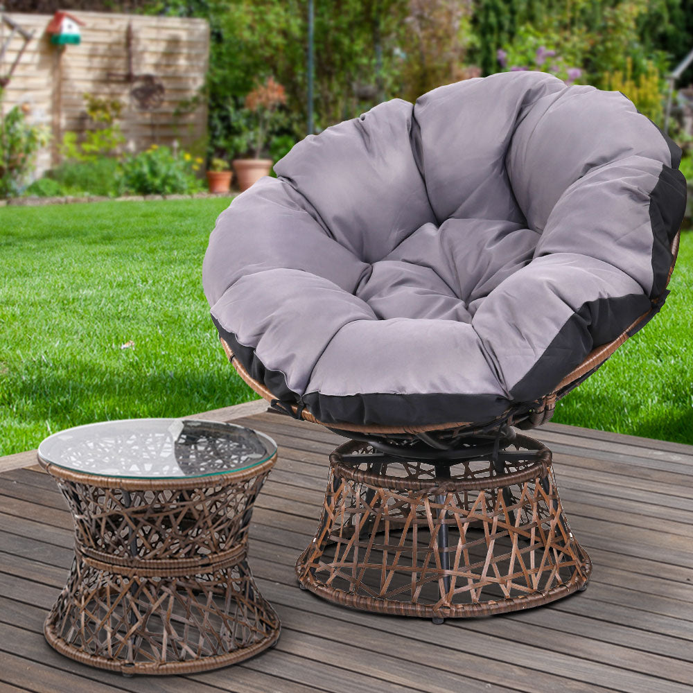 Gardeon Outdoor Papasan Chairs Table Lounge Setting Patio Furniture Wicker Brown-Furniture &gt; Bar Stools &amp; Chairs-PEROZ Accessories
