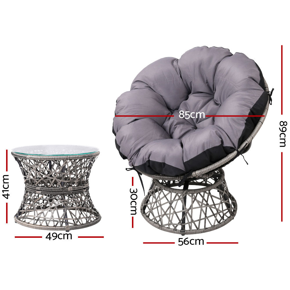 Gardeon Outdoor Papasan Chairs Table Lounge Setting Patio Furniture Wicker Grey-Furniture &gt; Bar Stools &amp; Chairs-PEROZ Accessories
