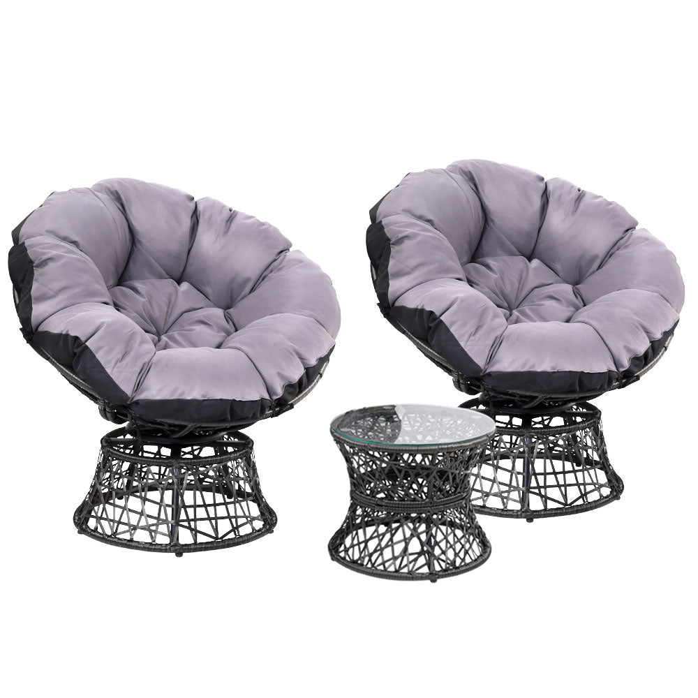 Gardeon Outdoor Lounge Setting Papasan Chairs Table Patio Furniture Wicker Black-Furniture &gt; Outdoor-PEROZ Accessories