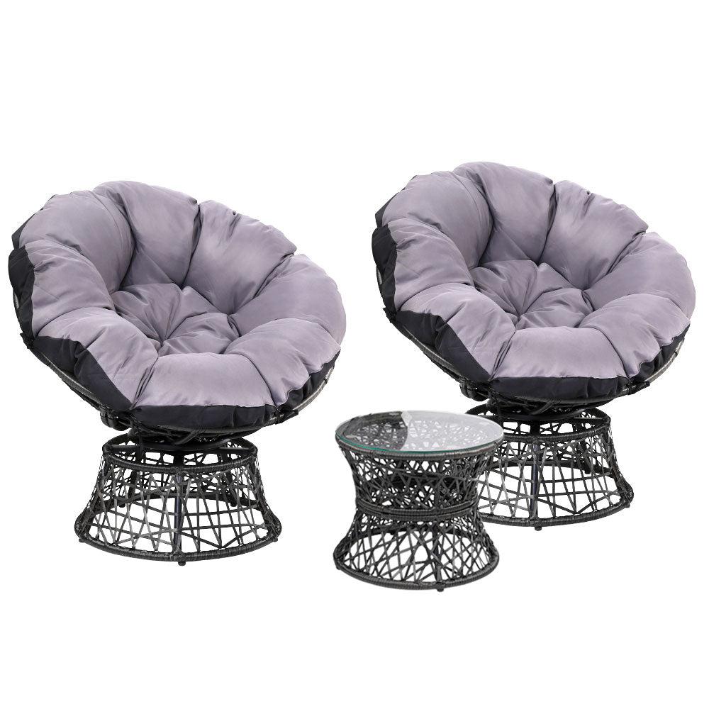 Gardeon Outdoor Lounge Setting Papasan Chairs Table Patio Furniture Wicker Black-Furniture > Outdoor-PEROZ Accessories