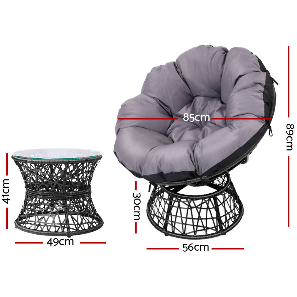 Gardeon Outdoor Lounge Setting Papasan Chairs Table Patio Furniture Wicker Black-Furniture > Outdoor-PEROZ Accessories