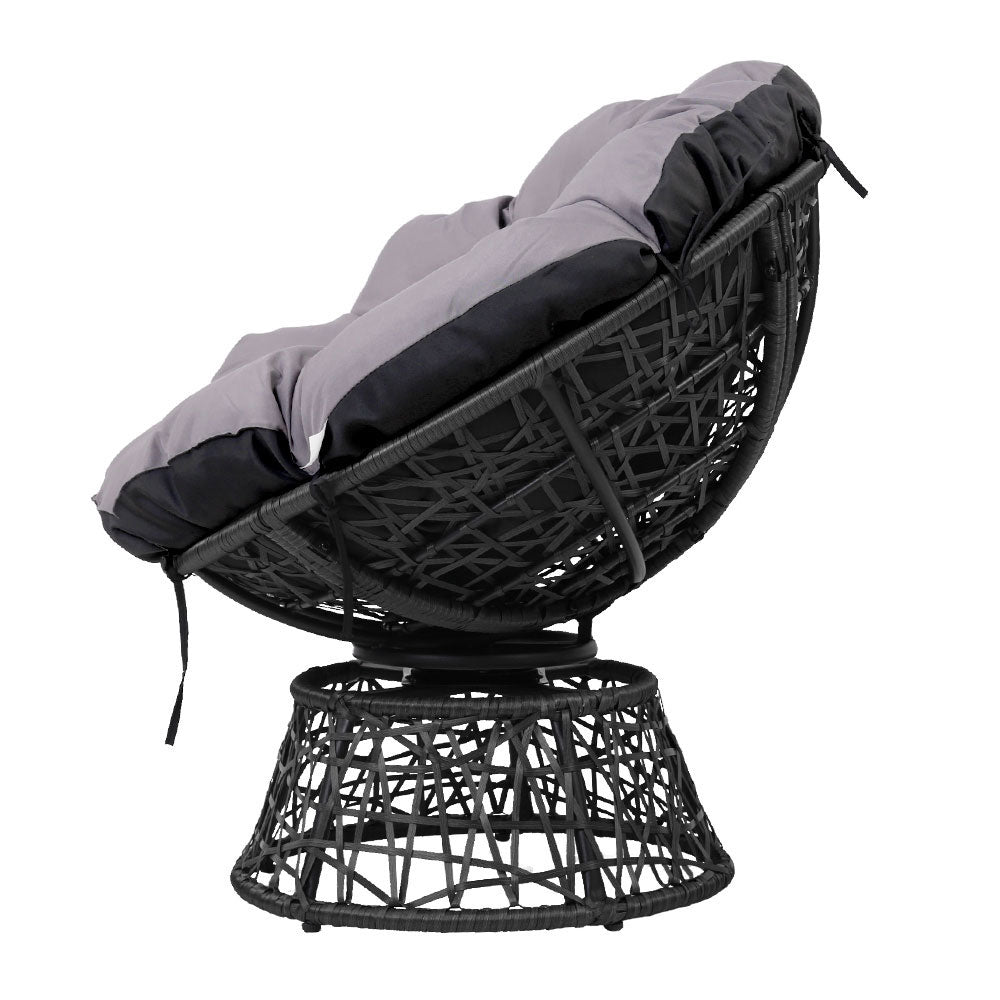 Gardeon Outdoor Lounge Setting Papasan Chairs Table Patio Furniture Wicker Black-Furniture > Outdoor-PEROZ Accessories