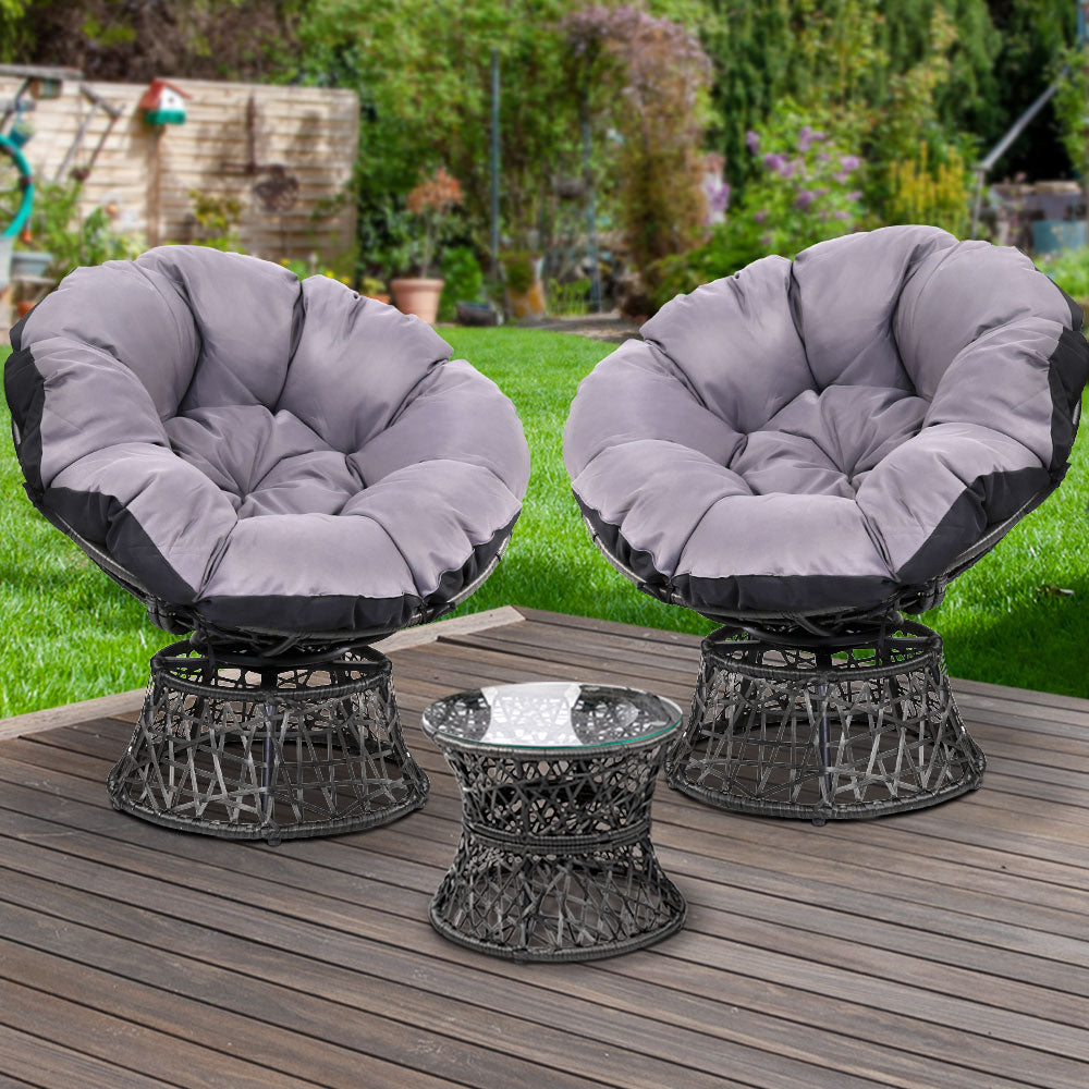 Gardeon Outdoor Lounge Setting Papasan Chairs Table Patio Furniture Wicker Black-Furniture > Outdoor-PEROZ Accessories