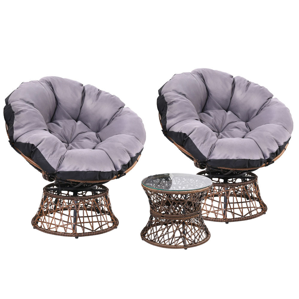 Gardeon Outdoor Lounge Setting Papasan Chairs Table Patio Furniture Wicker Brown-Furniture > Outdoor-PEROZ Accessories