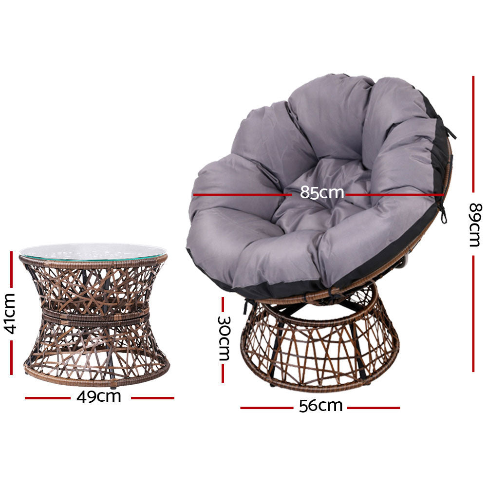 Gardeon Outdoor Lounge Setting Papasan Chairs Table Patio Furniture Wicker Brown-Furniture > Outdoor-PEROZ Accessories