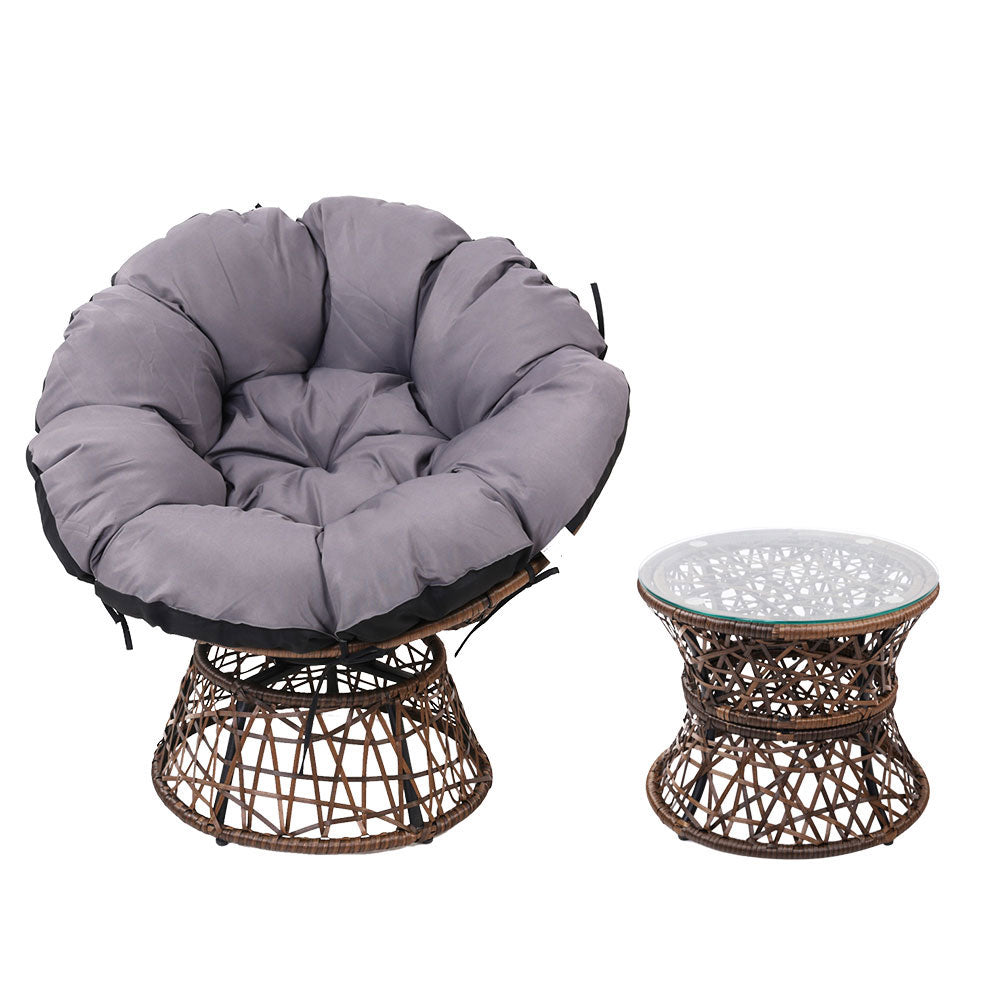 Gardeon Outdoor Lounge Setting Papasan Chairs Table Patio Furniture Wicker Brown-Furniture > Outdoor-PEROZ Accessories