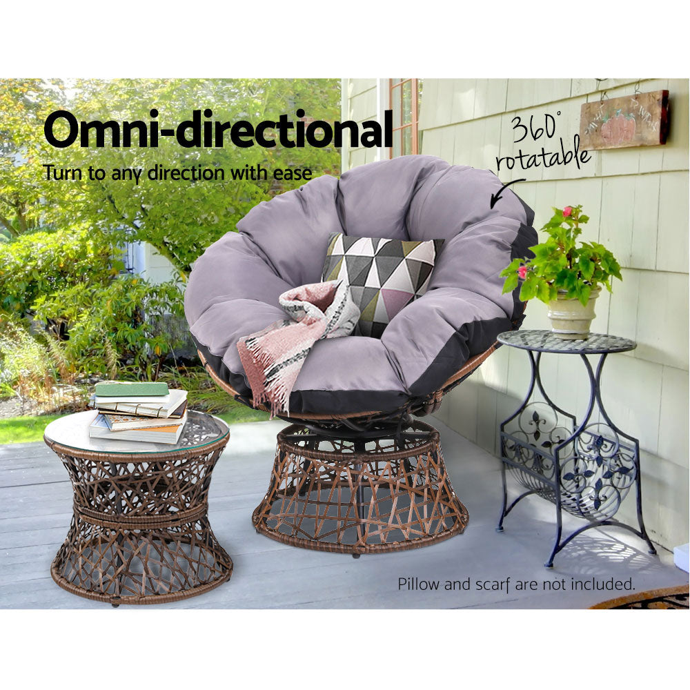 Gardeon Outdoor Lounge Setting Papasan Chairs Table Patio Furniture Wicker Brown-Furniture &gt; Outdoor-PEROZ Accessories