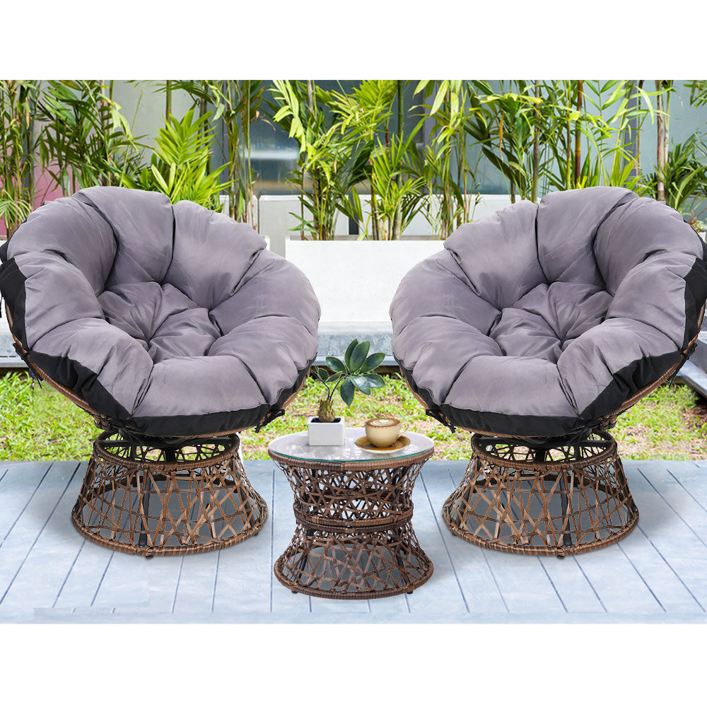 Gardeon Outdoor Lounge Setting Papasan Chairs Table Patio Furniture Wicker Brown-Furniture > Outdoor-PEROZ Accessories