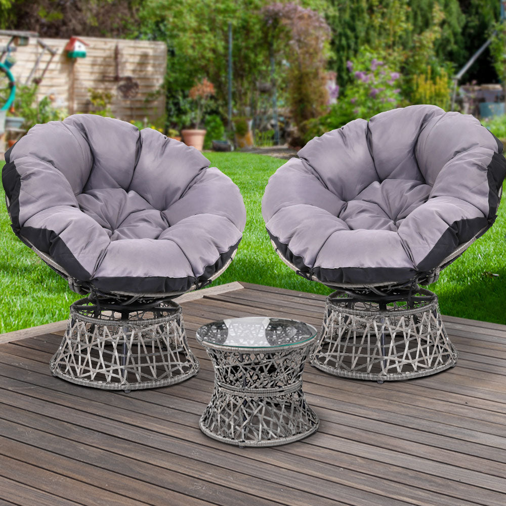 Gardeon Outdoor Lounge Setting Papasan Chairs Table Patio Furniture Wicker Grey-Furniture &gt; Outdoor-PEROZ Accessories