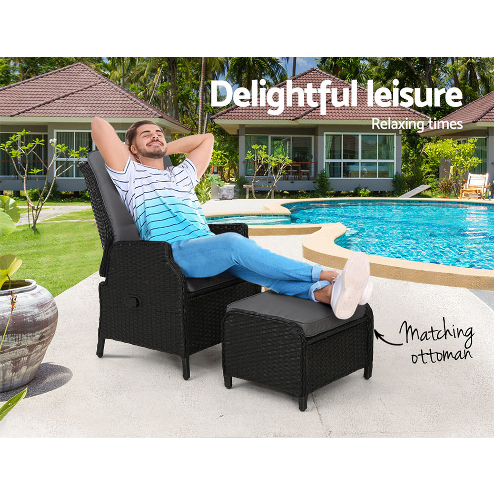 Gardeon Recliner Chair Sun lounge Setting Outdoor Furniture Patio Wicker Sofa-Furniture > Outdoor-PEROZ Accessories