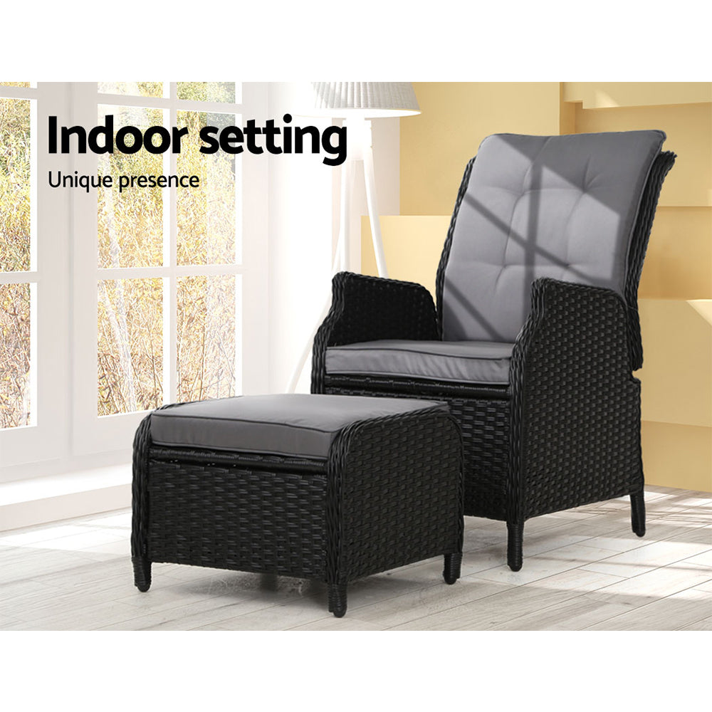 Gardeon Recliner Chair Sun lounge Setting Outdoor Furniture Patio Wicker Sofa-Furniture > Outdoor-PEROZ Accessories