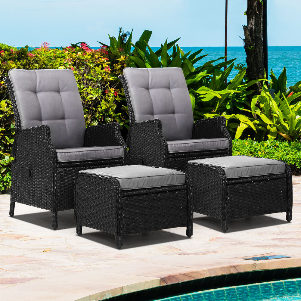 Gardeon Set of 2 Recliner Chairs Sun lounge Outdoor Setting Patio Furniture Wicker Sofa-Furniture > Outdoor-PEROZ Accessories