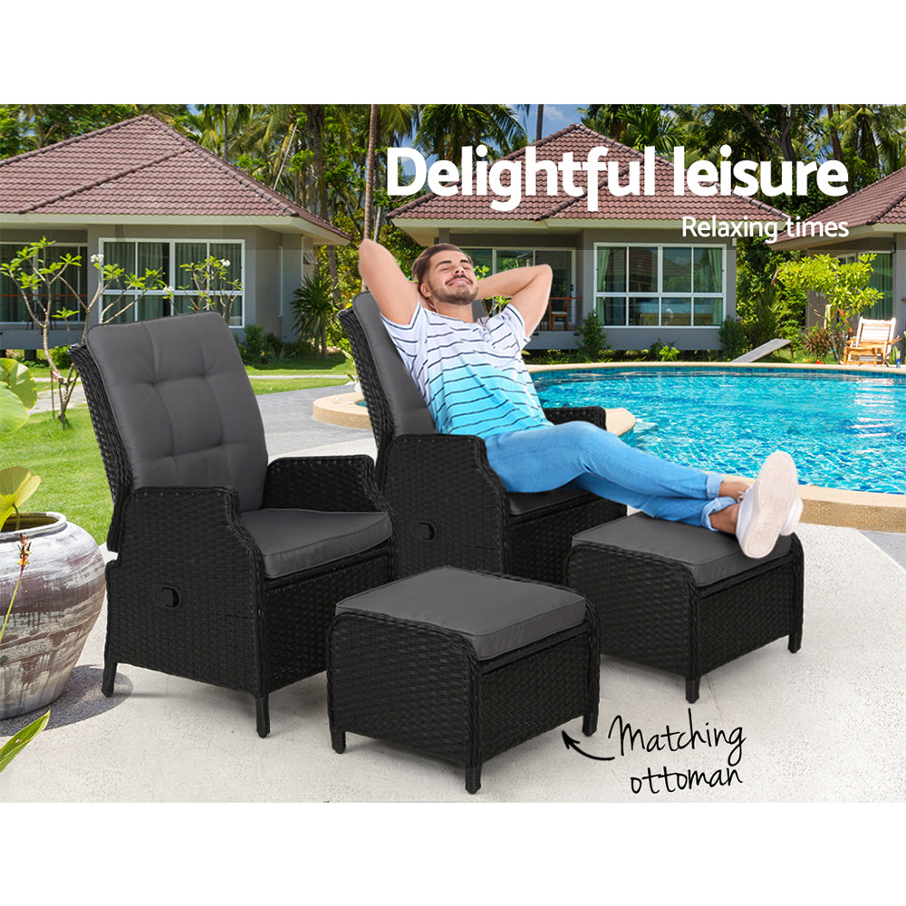Gardeon Set of 2 Recliner Chairs Sun lounge Outdoor Setting Patio Furniture Wicker Sofa-Furniture > Outdoor-PEROZ Accessories