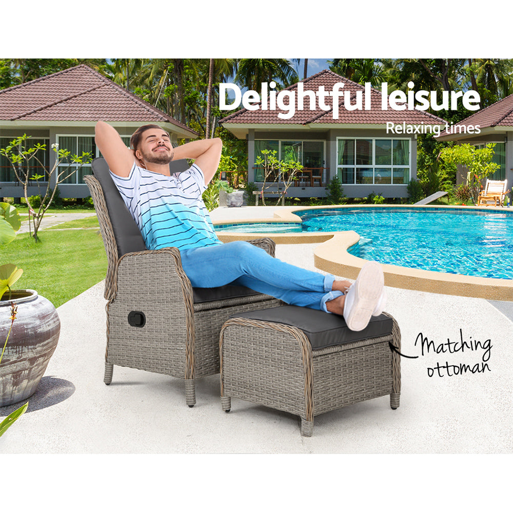 Gardeon Recliner Chair Sun lounge Outdoor Setting Patio Furniture Wicker Sofa-Furniture > Outdoor-PEROZ Accessories