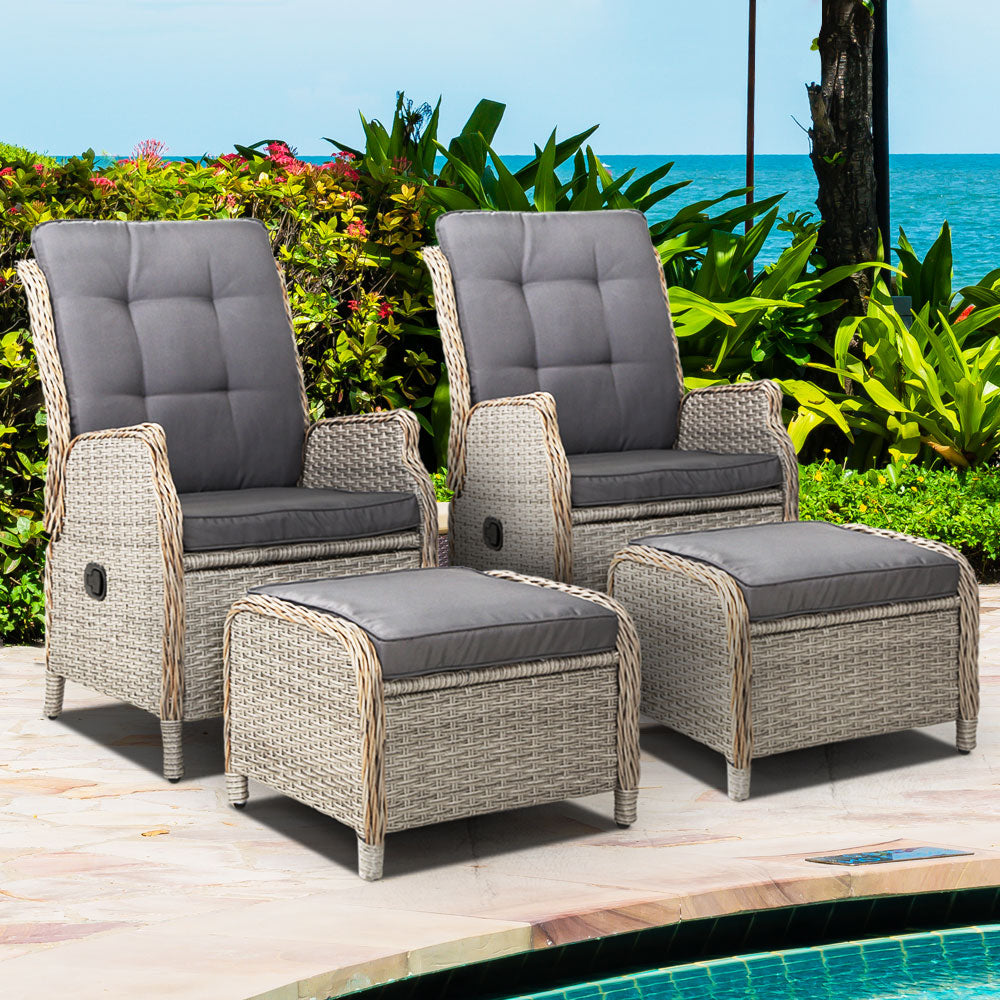 Gardeon Set of 2 Recliner Chairs Sun lounge Outdoor Patio Furniture Wicker Sofa Lounger-Furniture > Outdoor-PEROZ Accessories