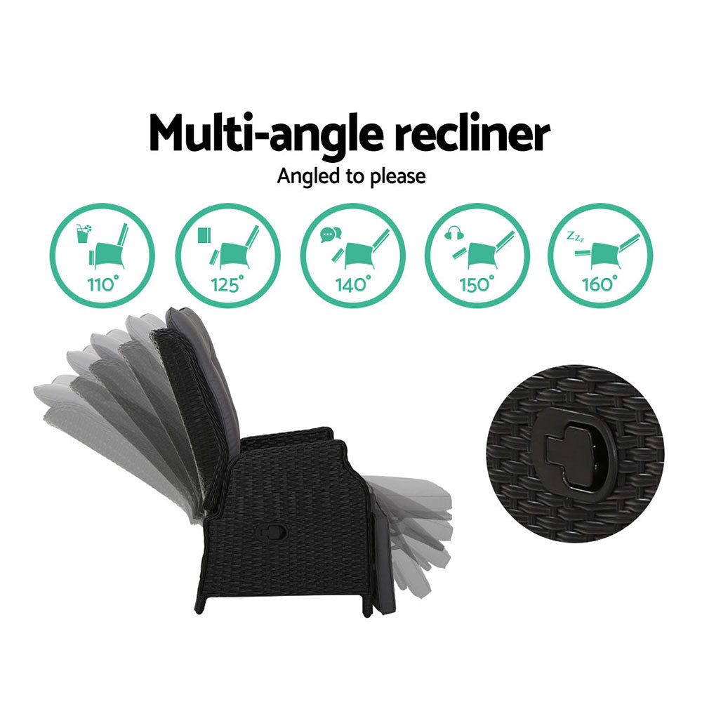 Gardeon Recliner Chairs Sun lounge Setting Outdoor Furniture Patio Wicker Sofa-Furniture > Outdoor-PEROZ Accessories