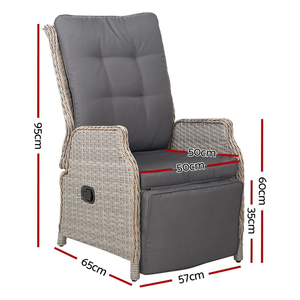 Gardeon Set of 2 Recliner Chairs Sun lounge Outdoor Furniture Setting Patio Wicker Sofa Grey-Furniture > Outdoor-PEROZ Accessories