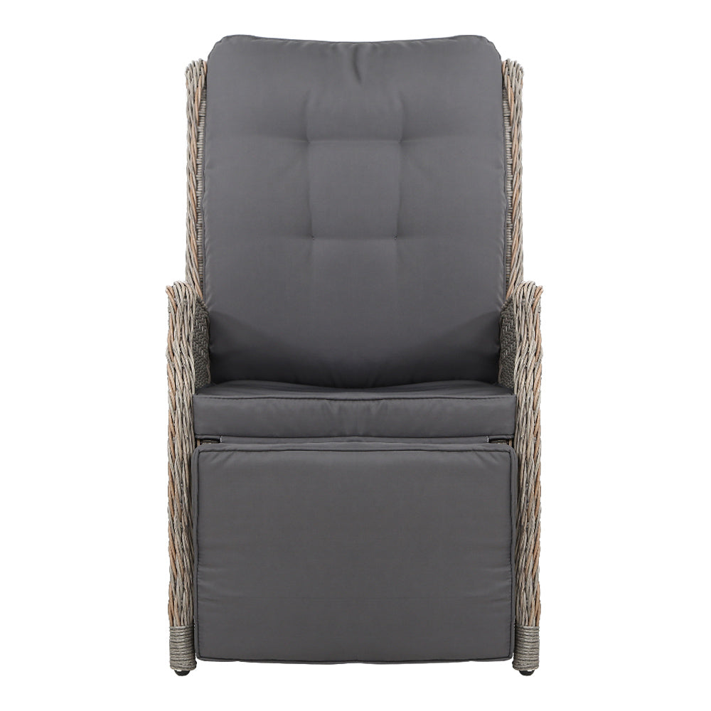 Gardeon Set of 2 Recliner Chairs Sun lounge Outdoor Furniture Setting Patio Wicker Sofa Grey-Furniture > Outdoor-PEROZ Accessories