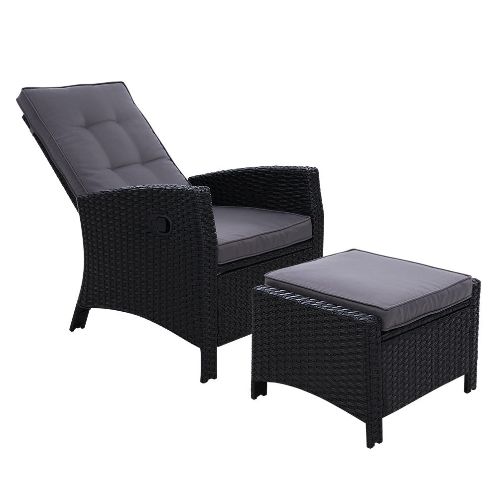 Sun lounge Recliner Chair Wicker Lounger Sofa Day Bed Outdoor Furniture Patio Garden Cushion Ottoman Black Gardeon-Furniture > Outdoor-PEROZ Accessories