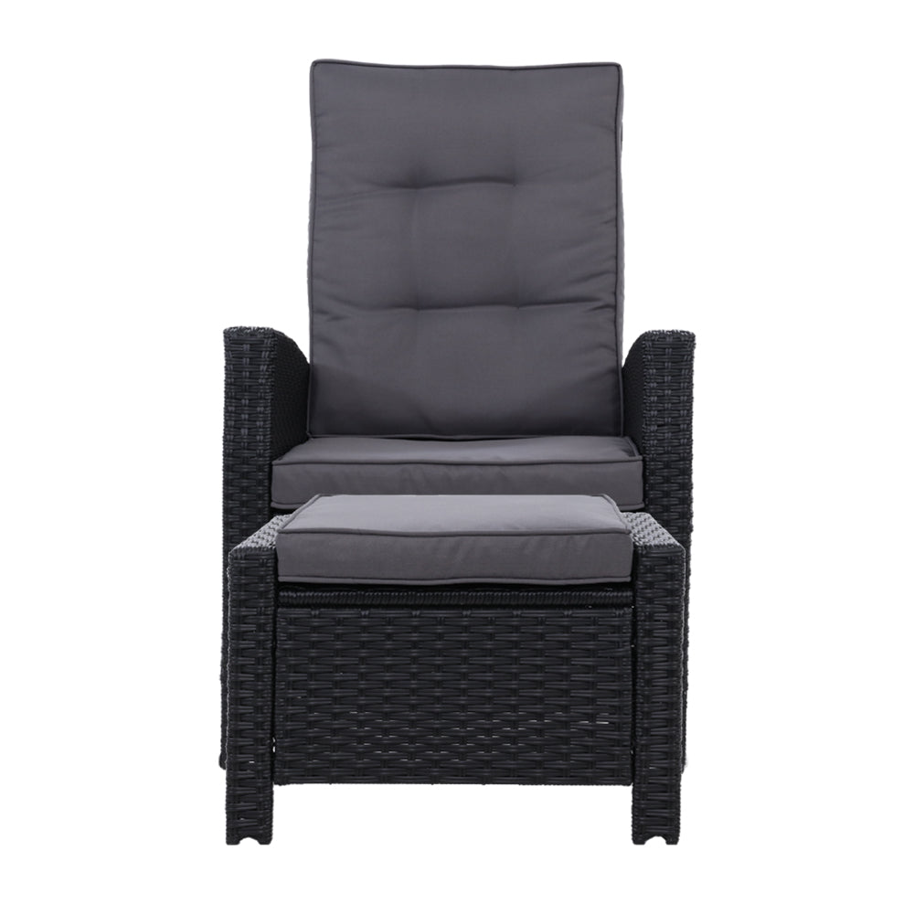 Sun lounge Recliner Chair Wicker Lounger Sofa Day Bed Outdoor Furniture Patio Garden Cushion Ottoman Black Gardeon-Furniture > Outdoor-PEROZ Accessories