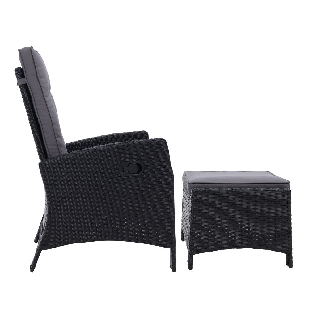 Set of 2 Sun lounge Recliner Chair Wicker Lounger Sofa Day Bed Outdoor Chairs Patio Furniture Garden Cushion Ottoman Gardeon-Furniture > Outdoor-PEROZ Accessories