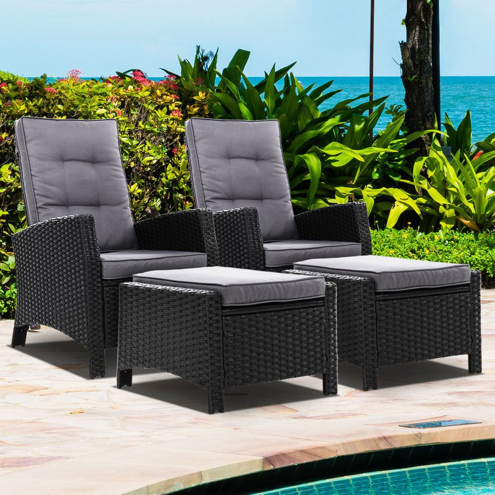 Set of 2 Sun lounge Recliner Chair Wicker Lounger Sofa Day Bed Outdoor Chairs Patio Furniture Garden Cushion Ottoman Gardeon-Furniture > Outdoor-PEROZ Accessories