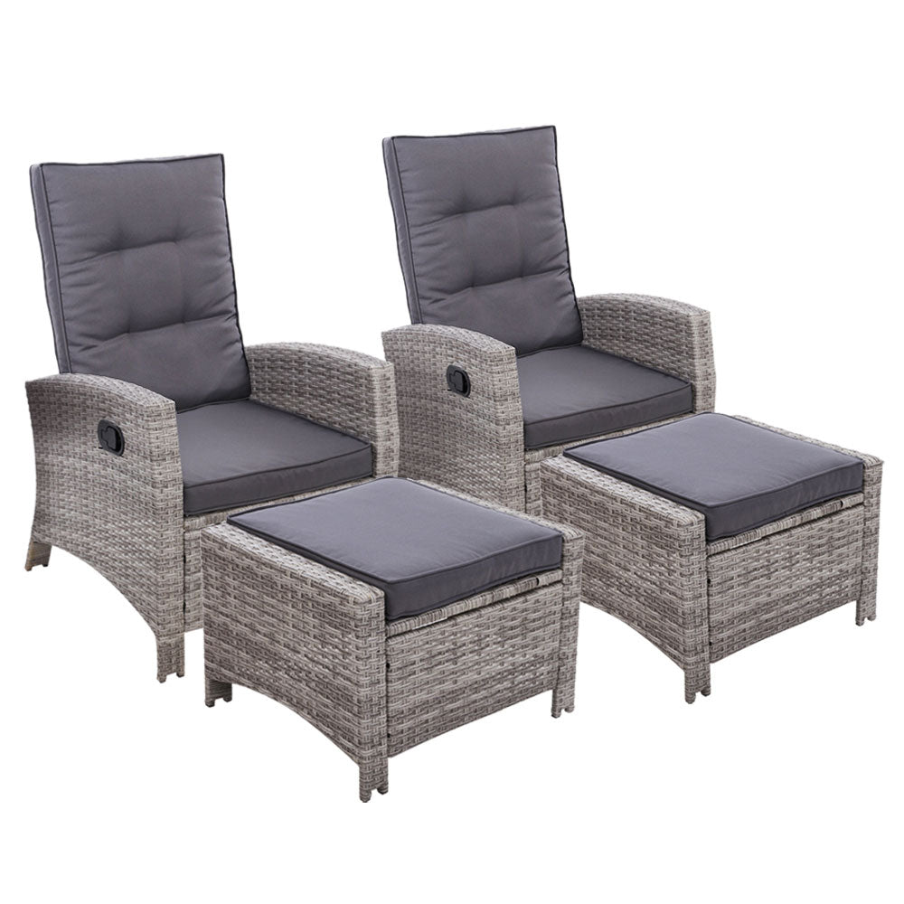 Set of 2 Sun lounge Recliner Chair Wicker Lounger Sofa Day Bed Outdoor Chairs Patio Furniture Garden Cushion Ottoman Gardeon-Furniture > Outdoor-PEROZ Accessories