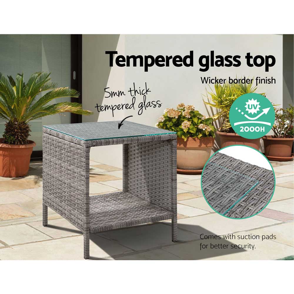 Gardeon Side Table Coffee Patio Outdoor Furniture Rattan Desk Indoor Garden Grey-Furniture > Outdoor-PEROZ Accessories