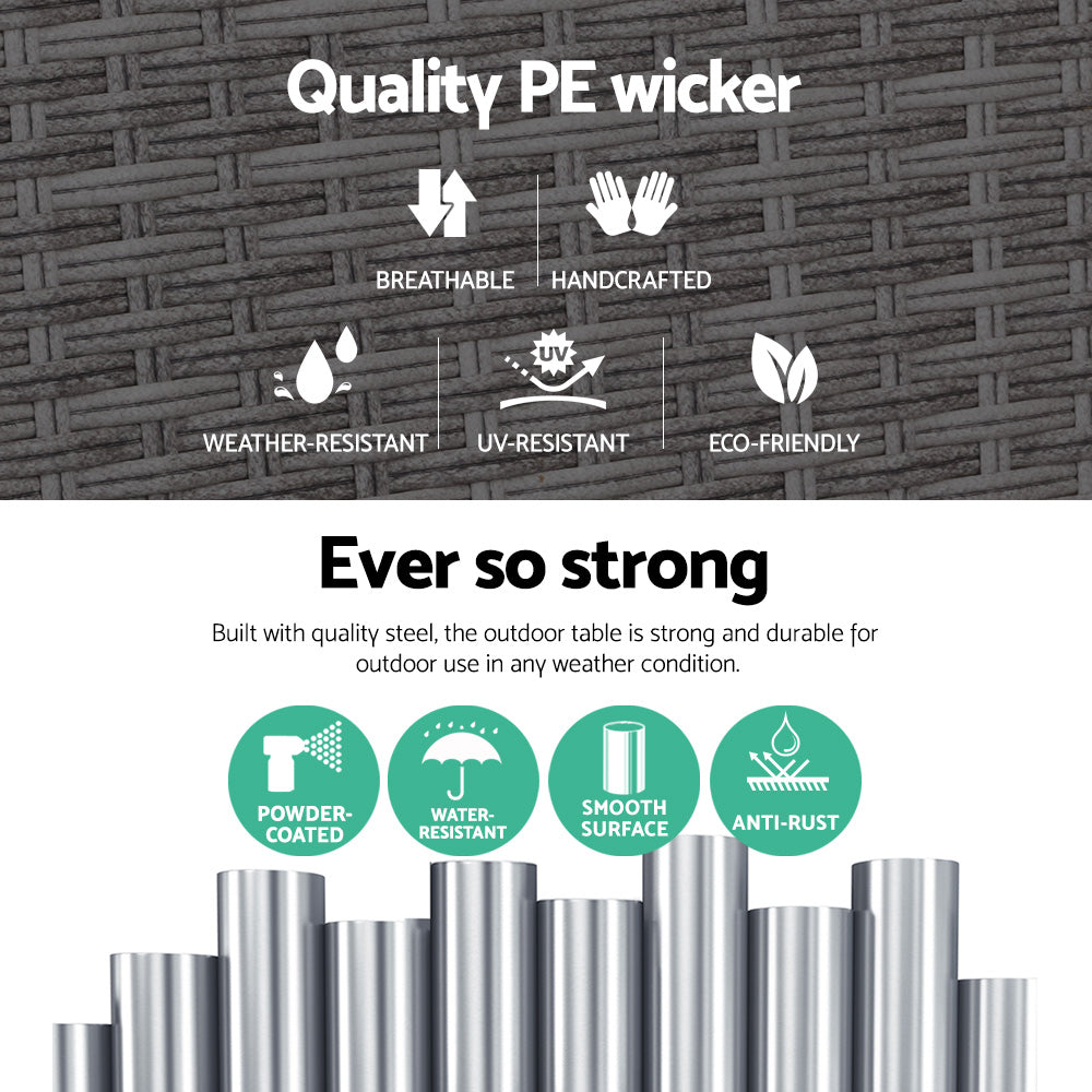 Gardeon Side Table Coffee Patio Outdoor Furniture Rattan Desk Indoor Garden Grey-Furniture > Outdoor-PEROZ Accessories