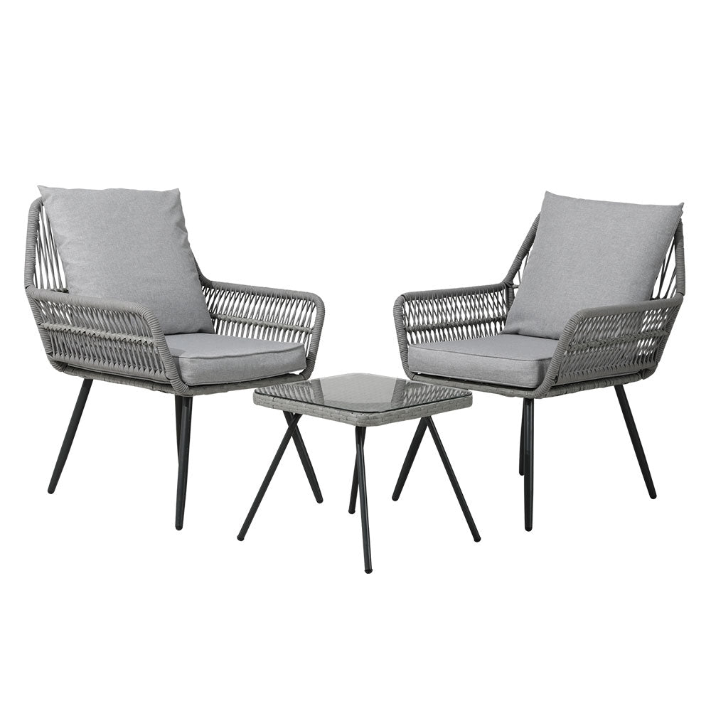 Gardeon Outdoor Furniture 3-Piece Lounge Setting Chairs Table Bistro Set Patio-Furniture > Outdoor-PEROZ Accessories